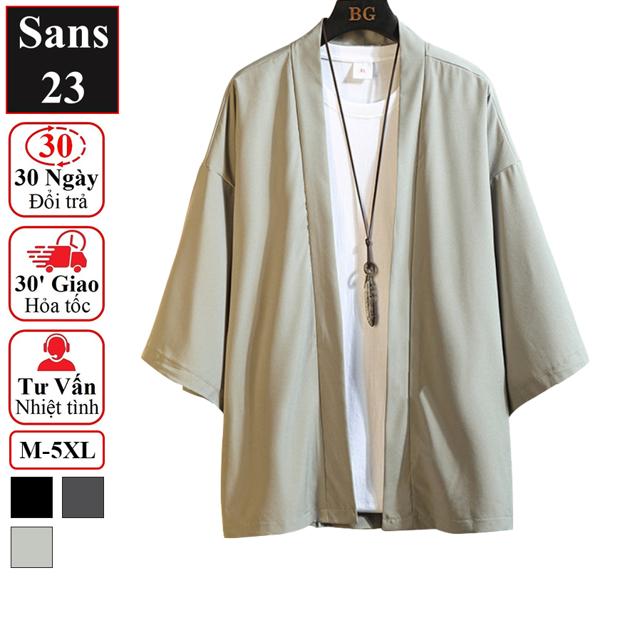 Áo cardigan nam form rộng unisex Sans23 kimono nhật bản mỏng trơn basic bigsize 3xl 4xl 5xl big size 80kg 90kg 100kg