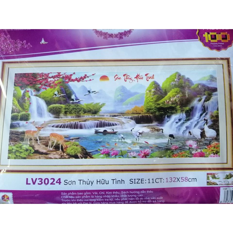 Tranh thêu chữ thập 3D Sơn thuỷ hữu tình 132x58cm_ tự thêu