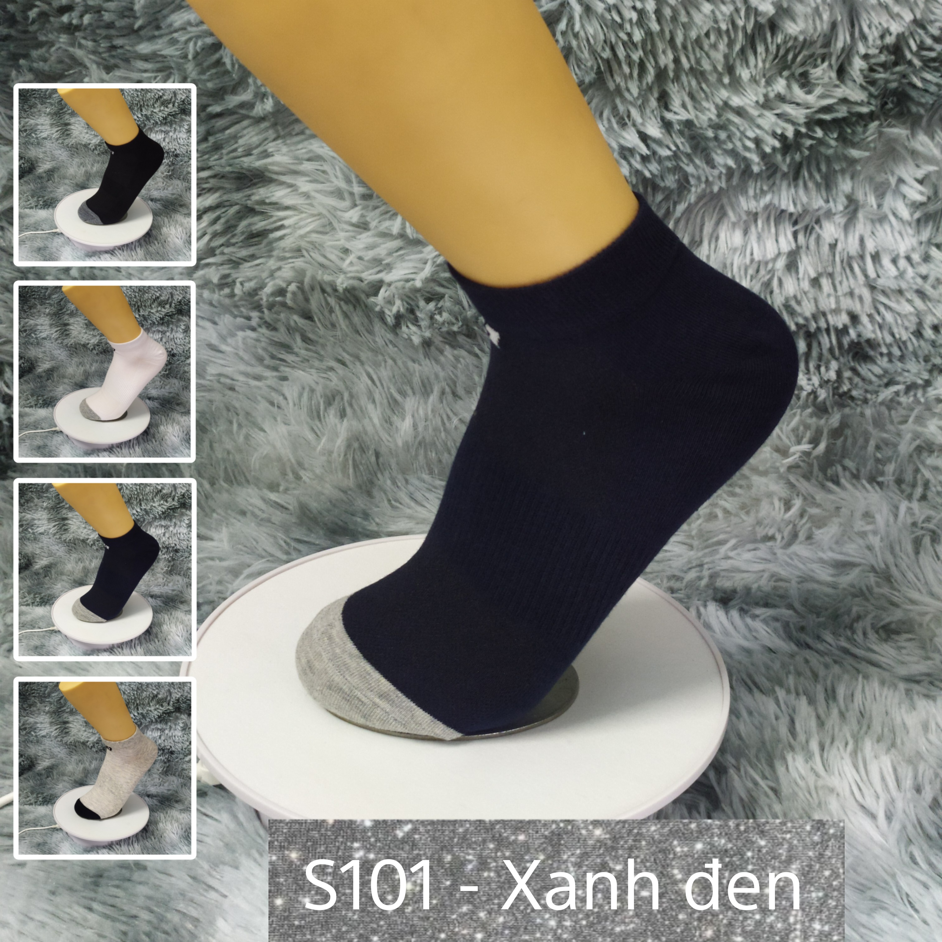 Tất Vớ cổ ngắn trơn Cotton Air Seven S101. 4 màu: Trắng, Đen, Xanh, Xám. Dày dặn, mềm mại, kháng khuẩn khử mùi, không hôi chân