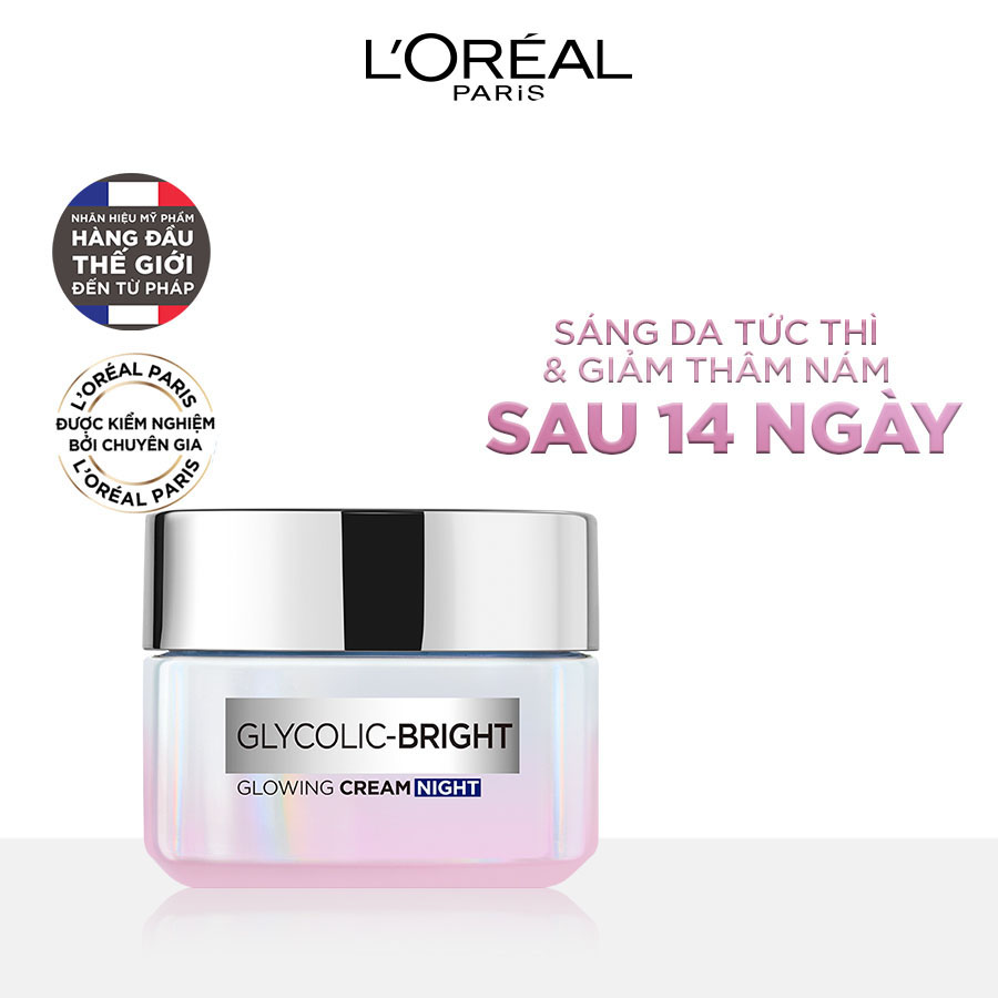 Kem Dưỡng L'Oreal Paris Sáng Mịn Mờ Thâm Nám Ban Đêm Glycolic-Bright Glowing Cream Night 50ml