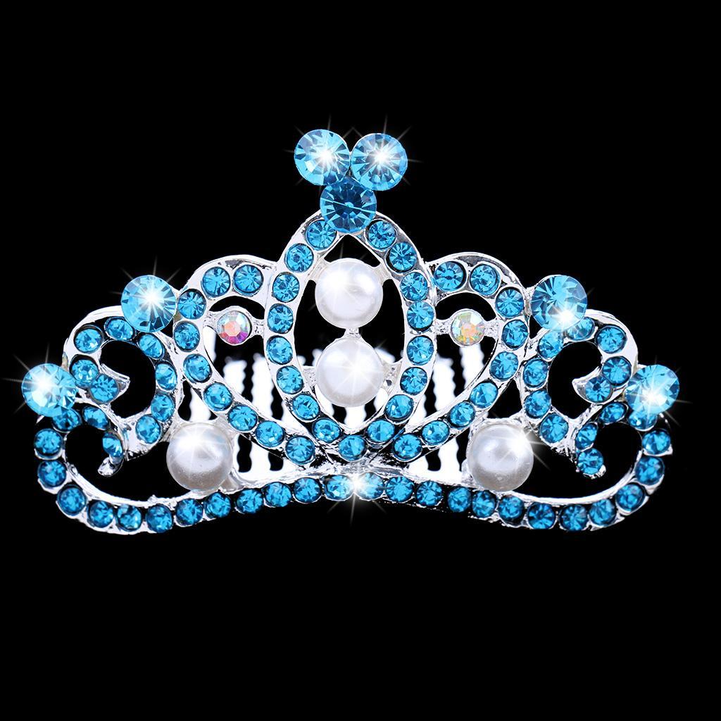 Shiny Crystal Pearls Side Crown Tiara Girls Woman Wedding Hair Accessories