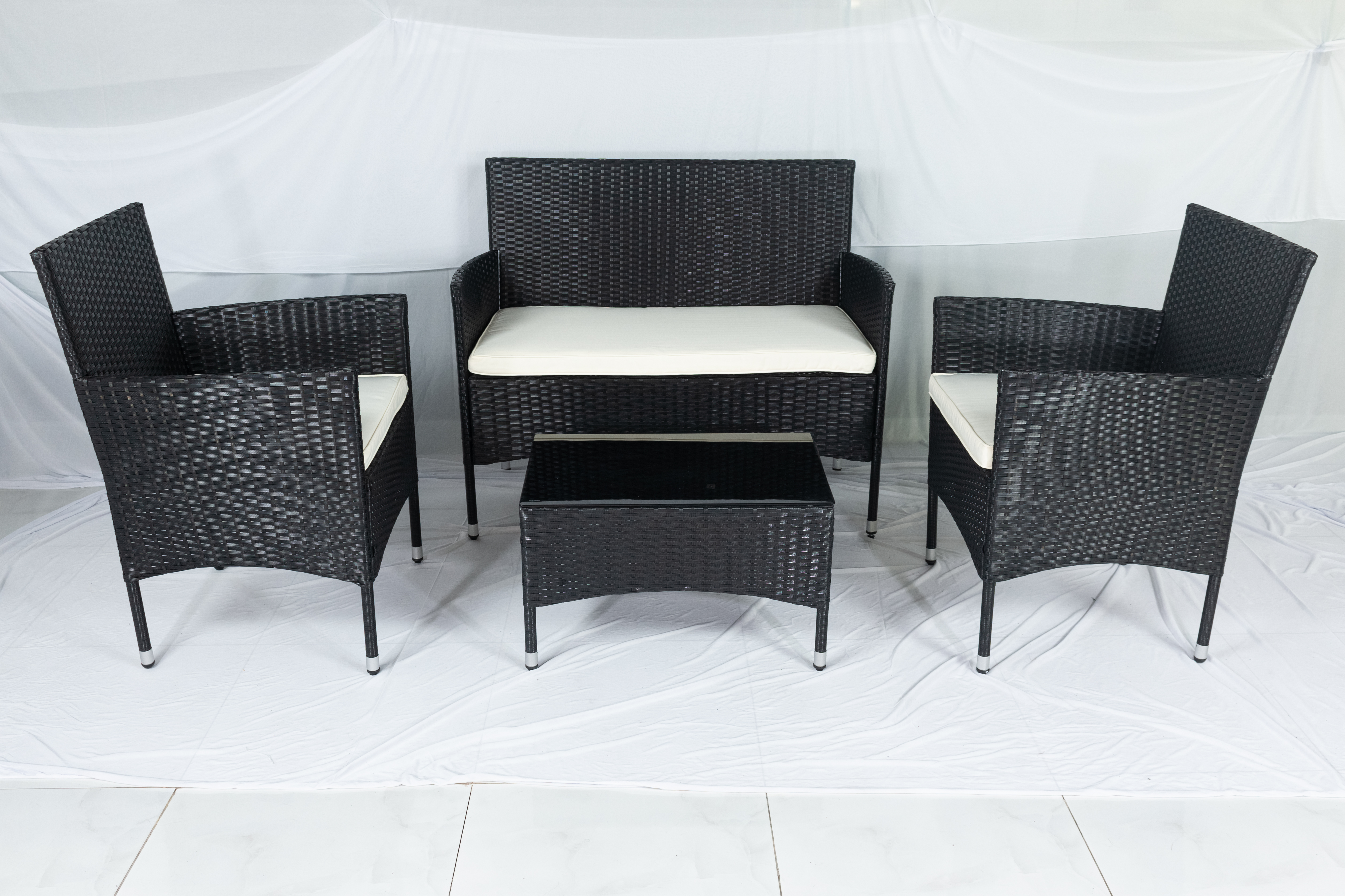 WEGO Bộ sofa ngoài trời bằng mây nhựa/ Bàn ghế sân vườn/ Sofa ban công/ Sofa hồ bơi – 3 GHẾ / Outdoor Furniture Rattan Chair Set Rattan Sofa 3 Seater Garden Table and Chair