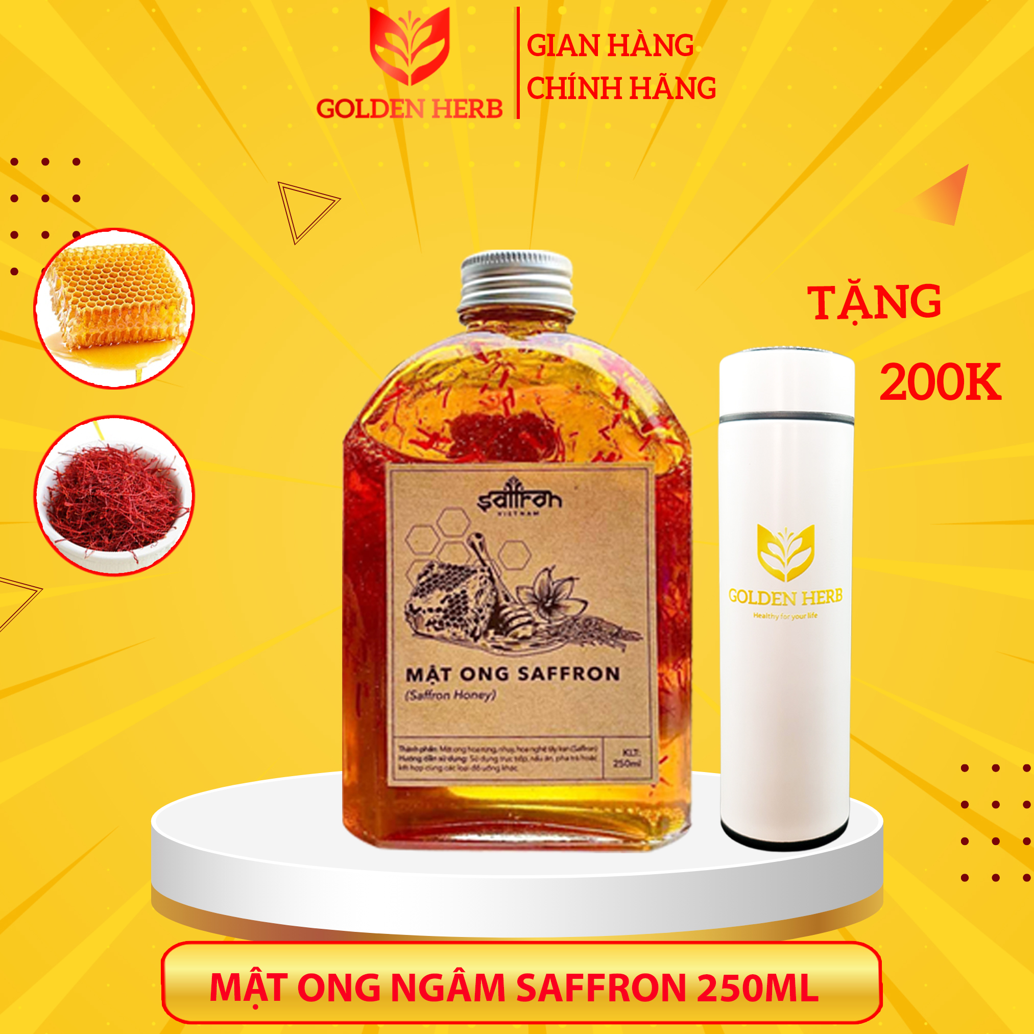 Mật ong ngâm Saffron 250ml/lọ chai thủy tinh thương hiệu Saffron Việt Nam