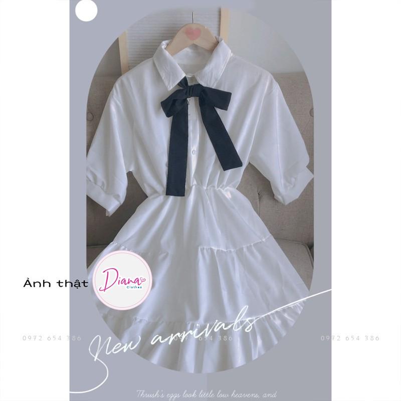 Váy nữ đầm babydoll cổ nơ - Màu đen trắng - dáng xoè tay phồng kiểu dáng Hàn Quốc