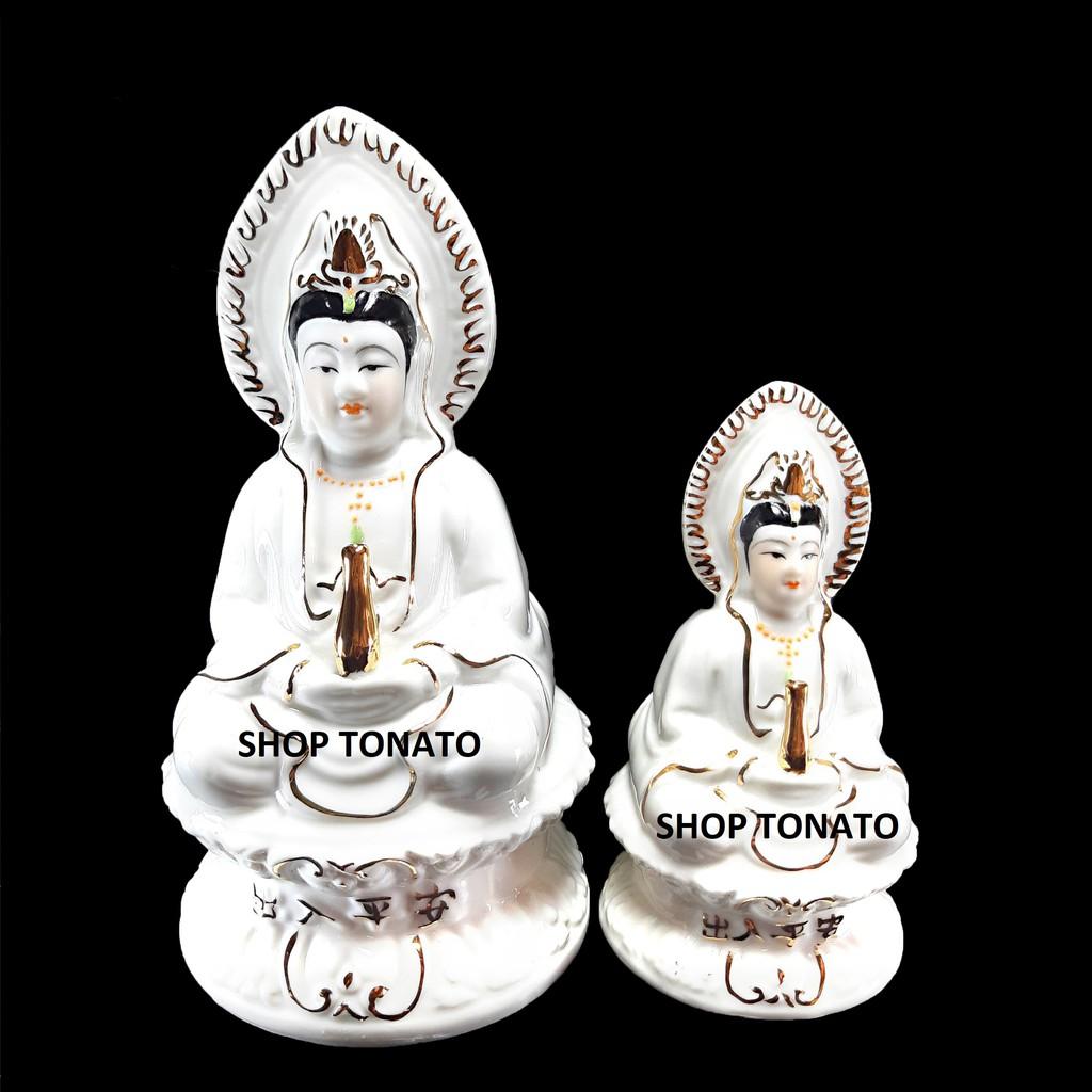 PHẬT QUAN ÂM 2 MẶT NGỒI NGỌC SỨ ĐỂ XE Ô TÔ CAO 13CM,19CM