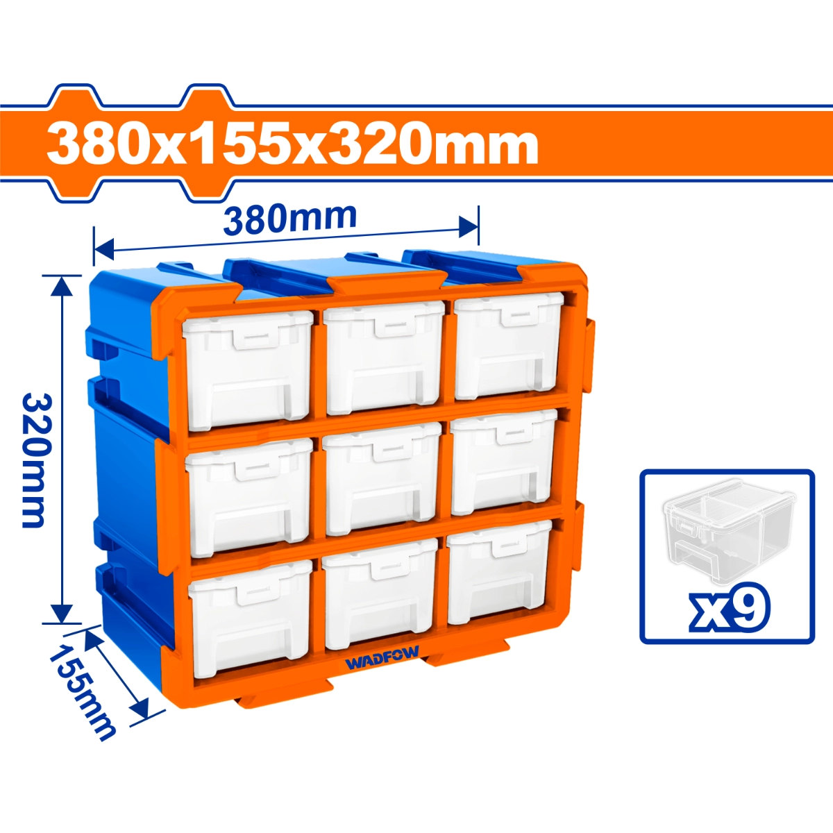 BỘ TỦ GỒM 9 KHAY NHỰA ĐỰNG LINH KIỆN (DẠNG KÍN) 380X155X320M M WTB8331 WADFOW - HÀNG CHÍNH HÃNG