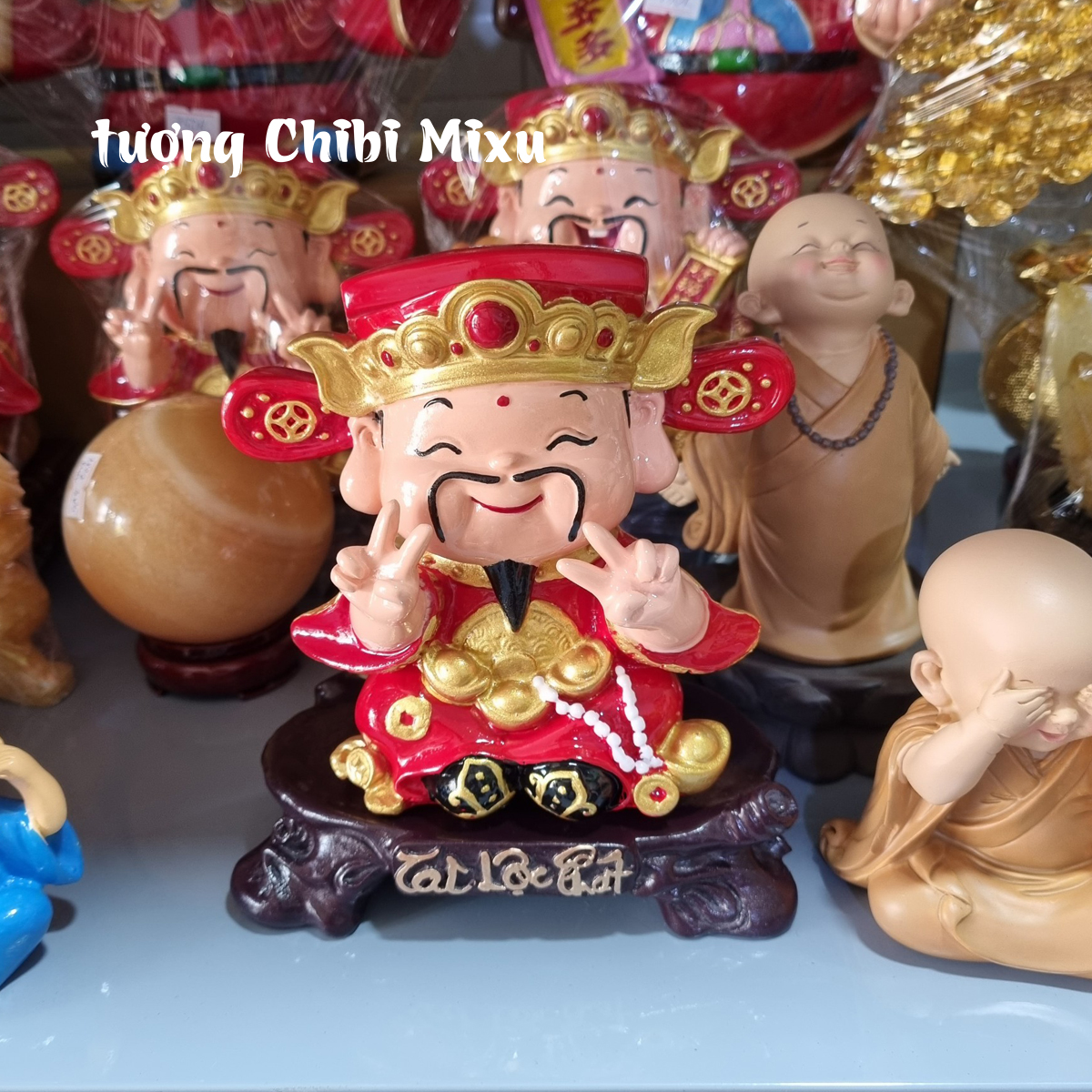 Tượng Thần Tài vui vẻ size 13cm kèm chân đế oval Tài Lộc Phát