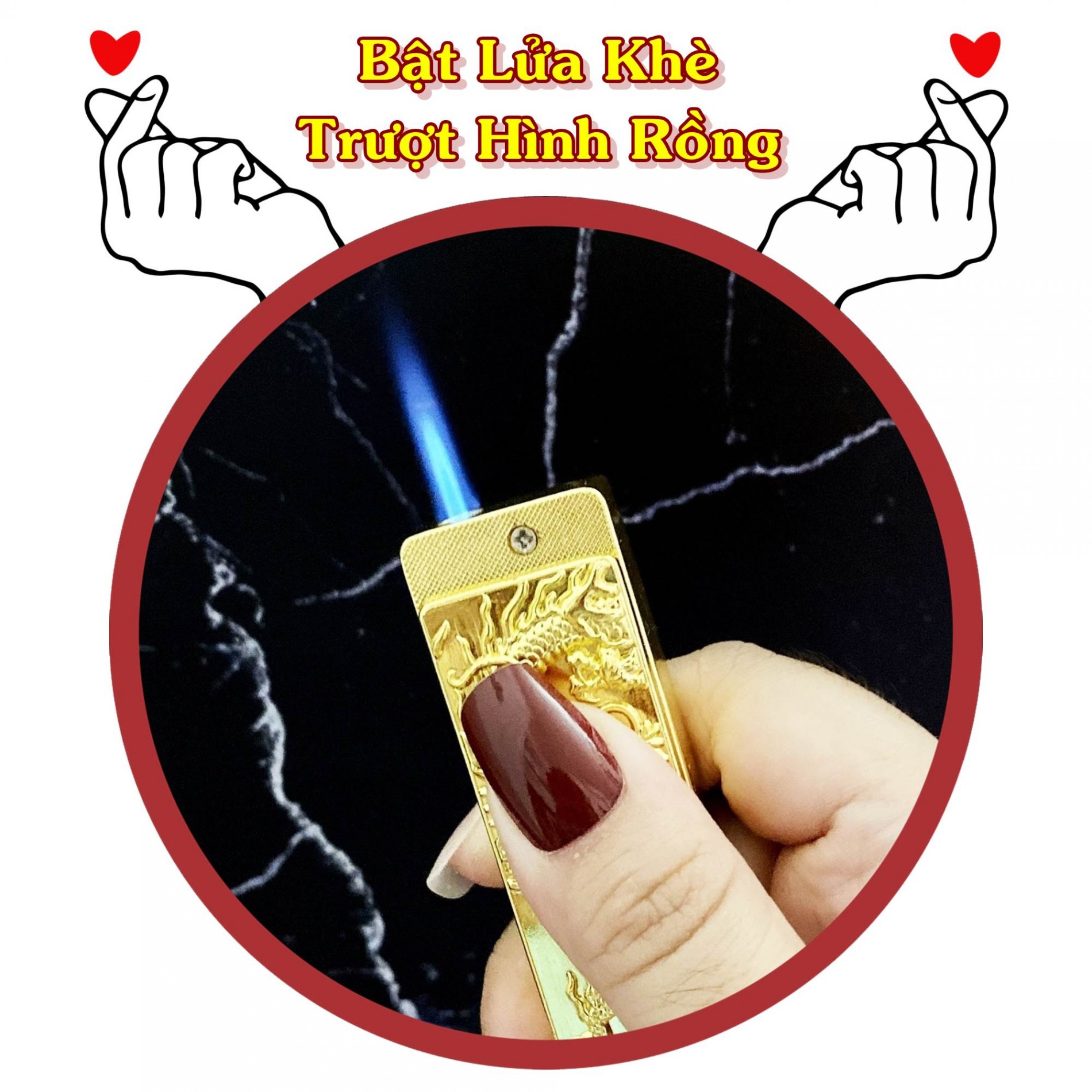 Hột quẹt bật lửa khè trượt hình rồng long vương kim loại nguyên khối - xài gas