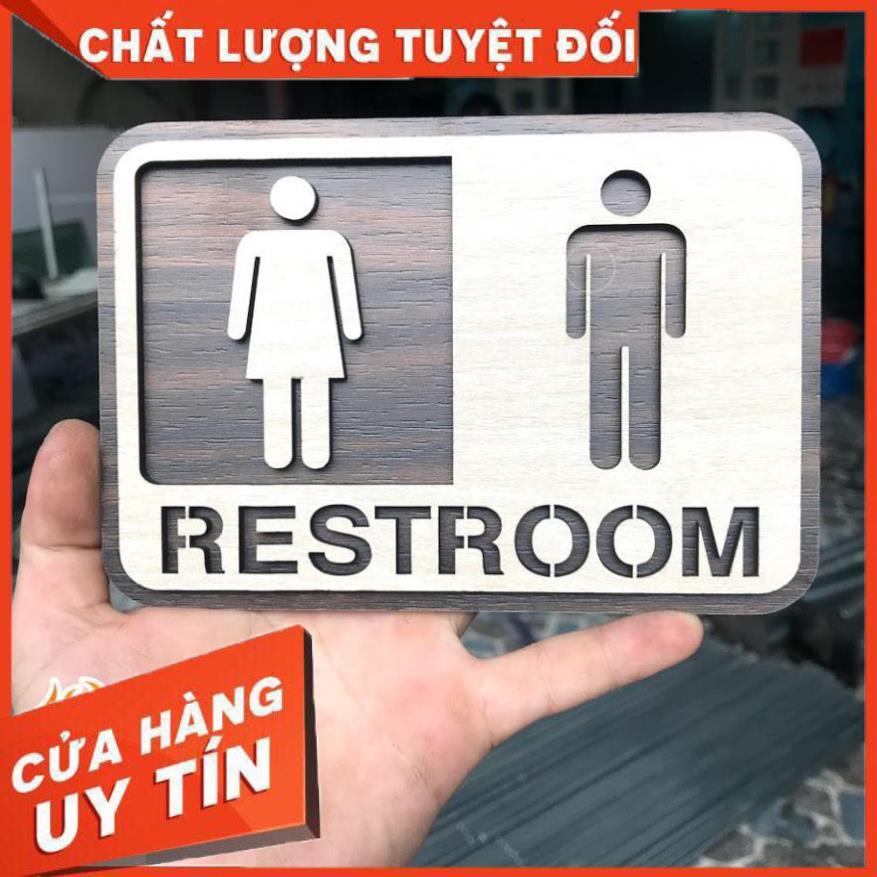 Bảng toilet gỗ dán tường - Bảng biển chỉ dẫn khu vực toilet/restroom/WC