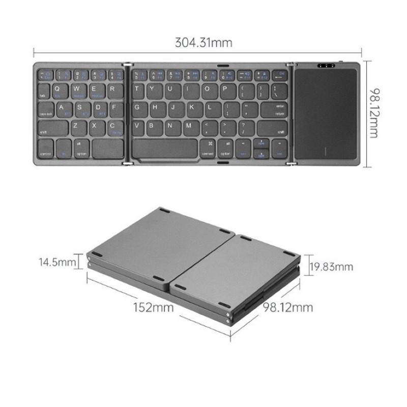 Bàn phím Gấp gọn mini không dây Bluetooth B89T có chuột touchpad - pin sạc TypeC cho PC Laptop điện thoại máy tính bảng- HÀNG NHẬP KHẨU