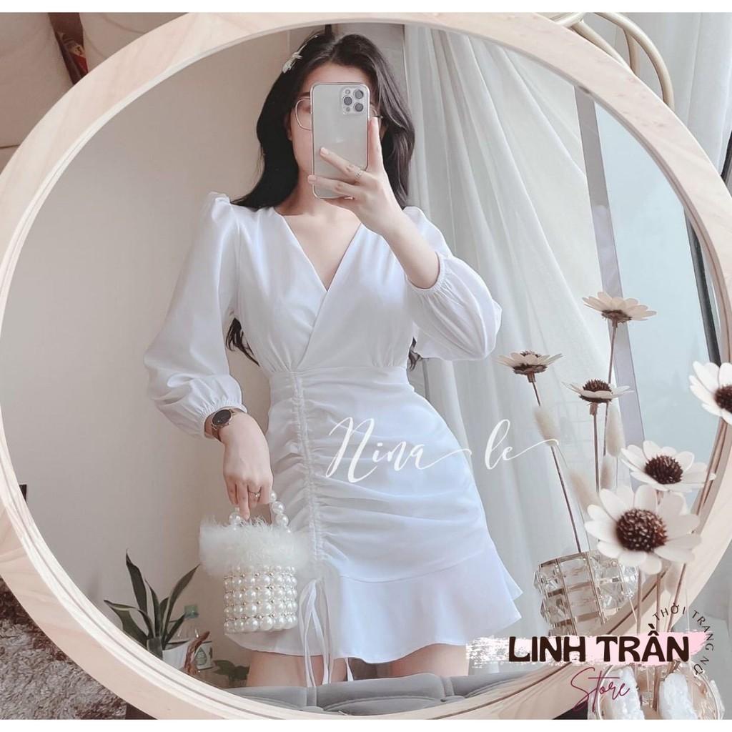 Váy Chữ A Rút Dây Dài Tay Chân Bèo Đầm Chữ A Rút Dây Eo Linh Trần Store