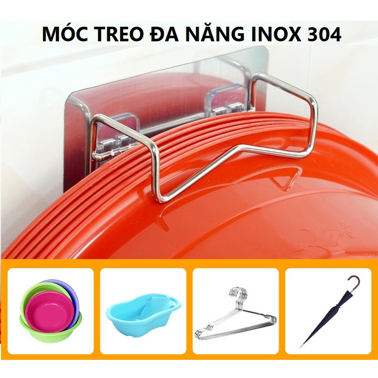 Móc treo chậu rửa nhà tắm INOX đa năng không gỉ, dán tường không cần khoan