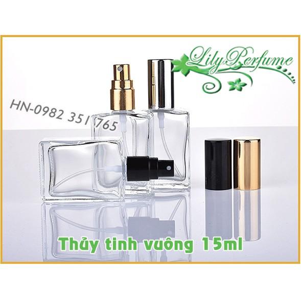 Lọ chiết nước hoa 15ml thủy tinh vuông dẹt Vỏ chiết Ống Chiết Chai chiết nước hoa