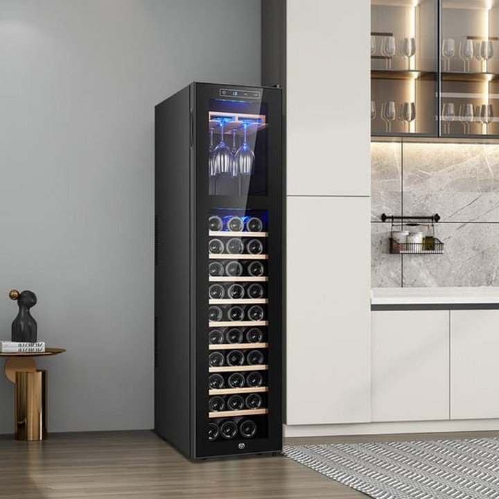 Tủ Ủ Chai Vang Wine Cabinet KDS EU Design Có Khay Để Ly (30Packs+Holder) - Home and Garden