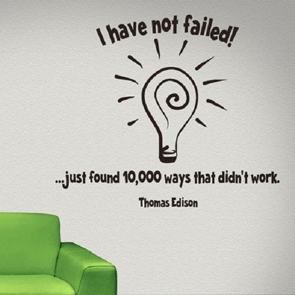 Decal dán tường chữ truyền động lực dẫn đến thành công của Thomas Edison