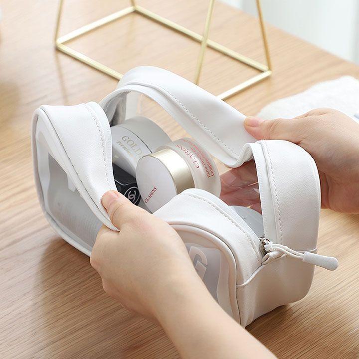 Túi hộp đựng mỹ phẩm, đồ trang điểm du lịch cá nhân washbag B112 trong suốt có khóa kéo, chống thấm nước tiện dụng.
