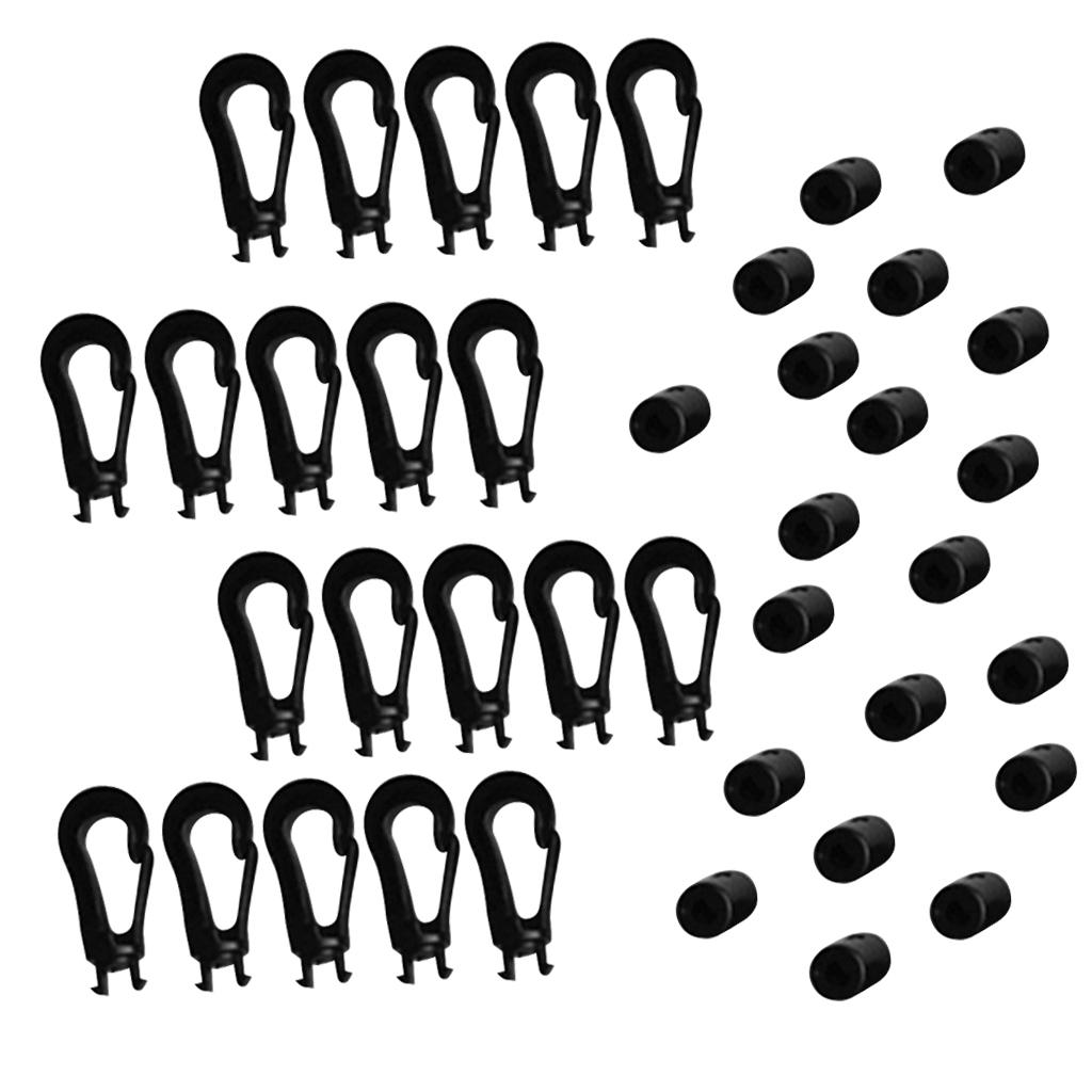 2x20 Pieces Plastic 5mm Shock Bungee Cord Karabiner Hook Elastic Cord Rope End