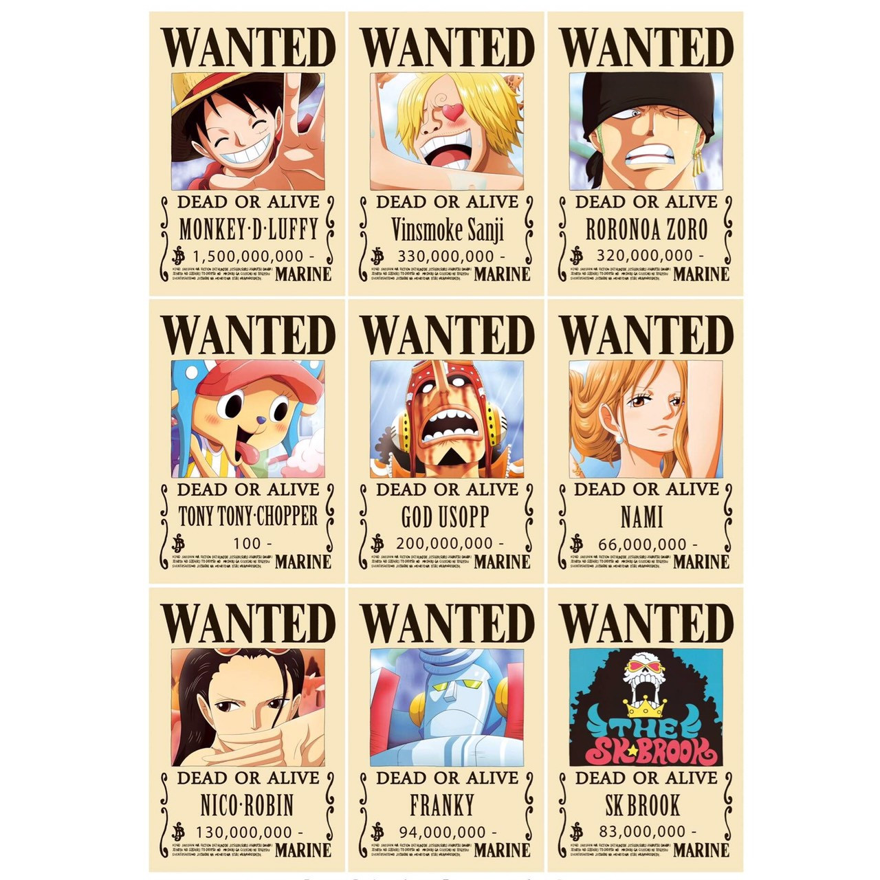 Tranh poster truy nã ONE PIECE combo 10 tấm A4