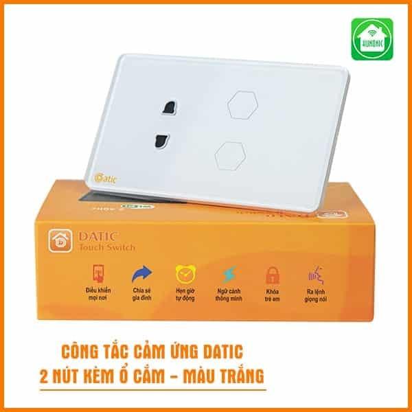 Ổ Cắm Tích Hợp 2 Nút Công Tắc Wifi Hunonic Datic Bật Tắt Từ Xa Trên Điện Thoại &amp; Ra Lệnh Giọng Nói