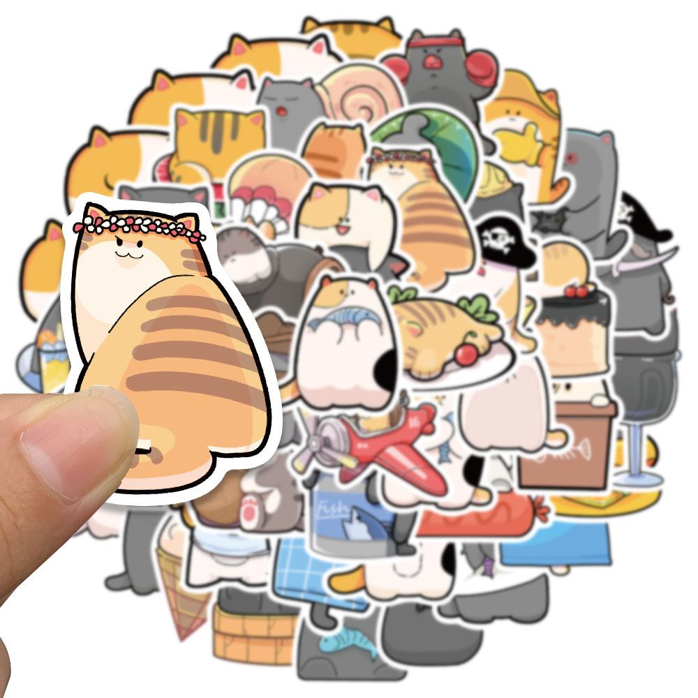 Sticker mèo mập mắt hí chibi hoạt hình cute trang trí mũ bảo hiểm,guitar,ukulele,điện thoại,sổ tay,laptop-mẫu S82