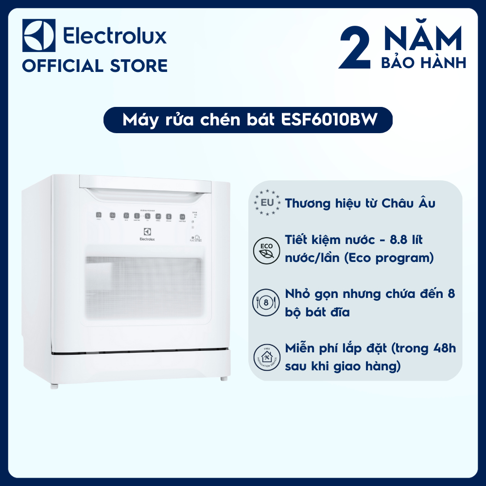[Miễn phí lắp đặt] Máy rửa chén bát Electrolux ESF6010BW - 8 bộ chén dĩa