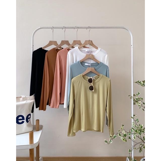 Áo thun nữ trơn 1 màu cổ tròn dài tay 76a19 by germe