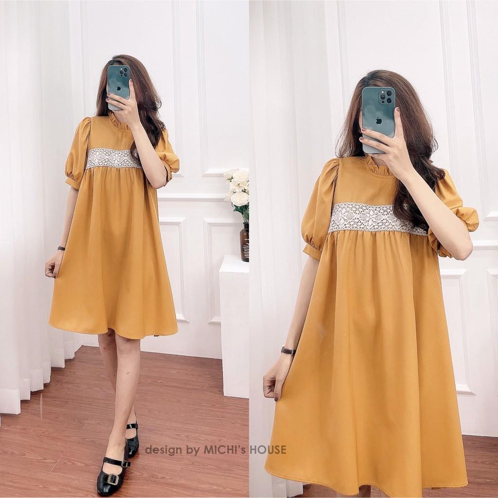 Váy suông thiết kế, ngực phối ren, đầm xuông rộng freesize, 3 màu mã V193 - Michi's House