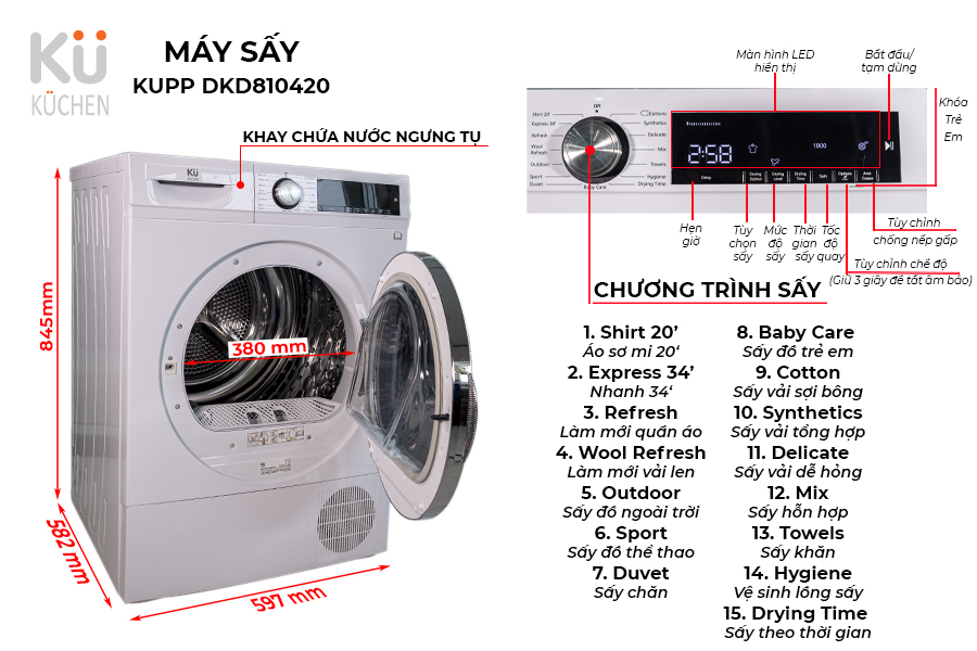 MÁY SẤY HEAT PUMP DKD 810420 - Hãng KUCHEN Đức - Hàng Chính Hãng - Chỉ Giao Hàng Tại Hồ Chí Minh