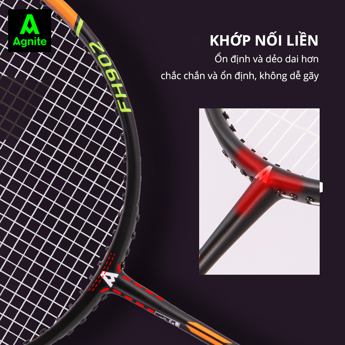 Vợt đơn 1 chiếc thiết kế mới, bền, đẹp, siêu nhẹ chính hãng Agnite tặng kèm túi đựng vợt - FH902