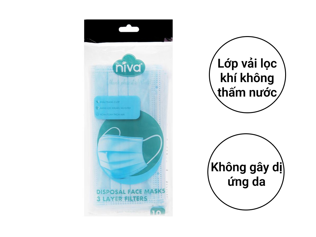 Khẩu Trang Y Tế 3 Lớp Niva Gói 10 Cái Kháng Khuẩn, Ngăn Khói Bụi, Vi Khuẩn Hàng Chính Hãng