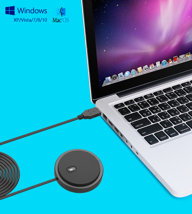 Micro thu âm đa hướng 360 độ để bàn UM02 dùng cho họp hội nghị trực tuyến chân cắm USB có LED- hàng nhập khẩu