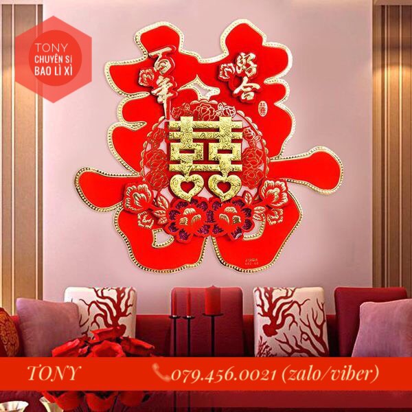 CHỮ SONG HỶ NHUNG 3D HOẠ TIẾT SIÊU SANG TRỌNG – tặng kèm keo