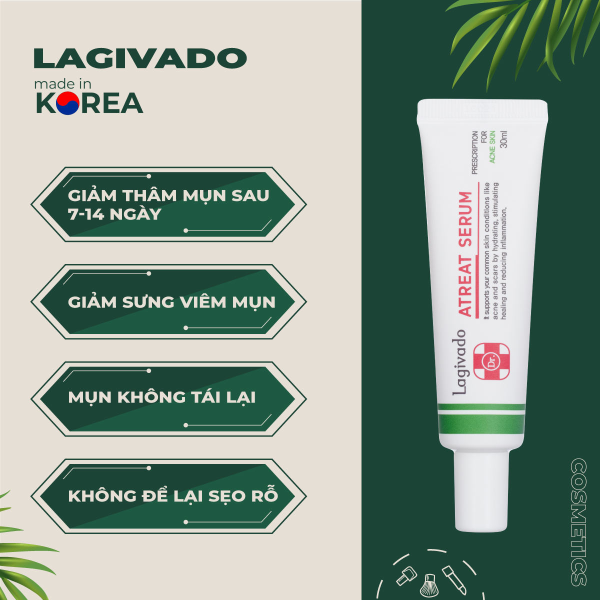 Tinh chất serum dưỡng da Hàn Quốc Lagivado giảm thâm, mờ sẹo, se khít lỗ chân lông Dr. ATreat Serum 30 ml