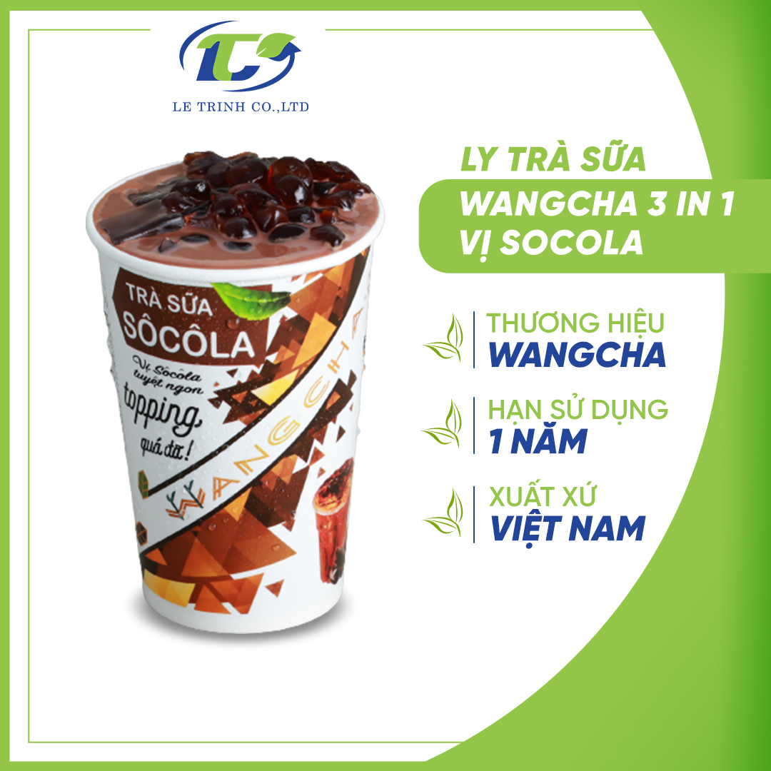Ly Trà Sữa Wangcha vị Socola cao cấp - Bột Trà Sữa Socola thơm ngon có thạch 3Q Caramel thơm ngon đi kèm - Trà Sữa Vị Socola tiện lợi, dễ sử dụng