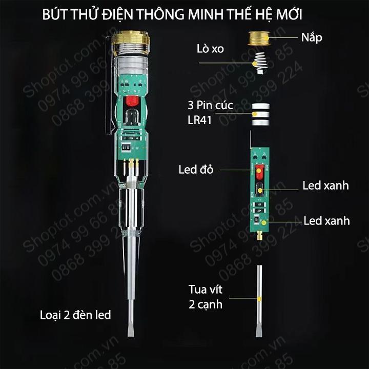 Bút thử điện thông minh thế hệ mới, loại 2 đèn led xanh đỏ, kiểm tra dây điện đứt ngầm dễ dàng, đo thông mạch