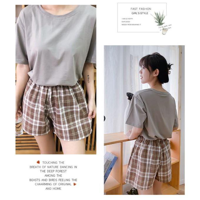 Bộ đồ nữ mặc nhà mùa hè mặc nhà kẻ dễ thương phiên bản Hàn Quốc
