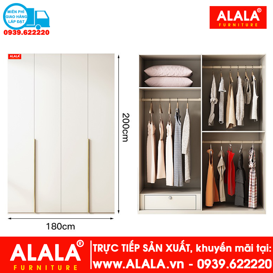 Tủ quần áo ALALA274 gỗ HMR chống nước - www.ALALA.vn - 0939.622220