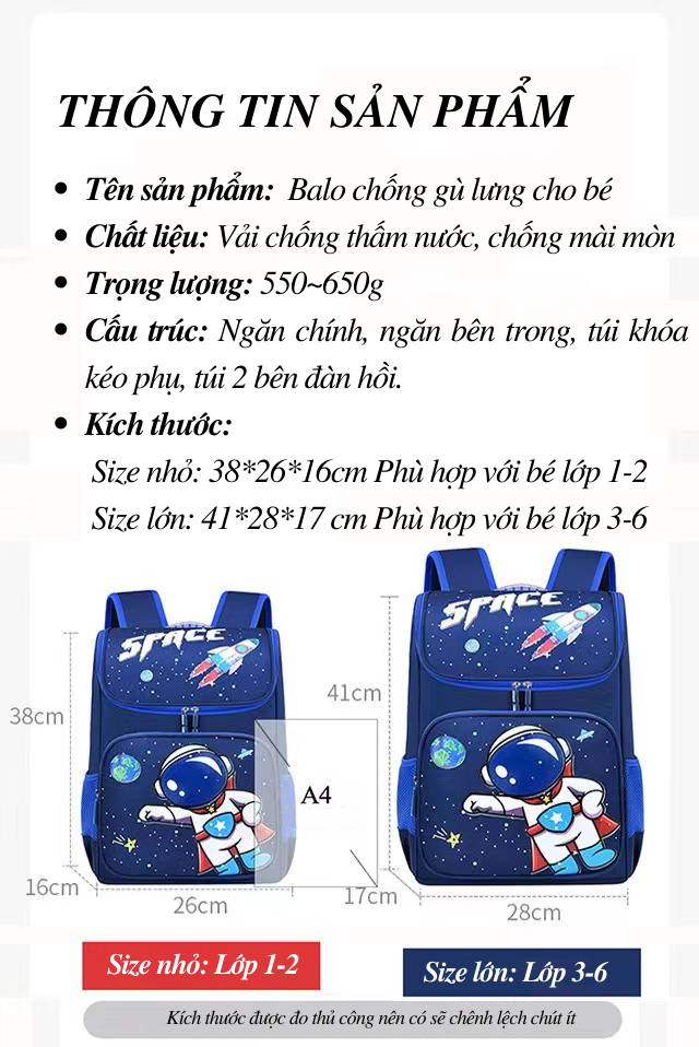 Balo Chống Gù Lưng_Balo Phi Hành Gia Cho Học Sinh Tiểu Học Chất Liệu Chống Nước Chống Xước Vượt Trội