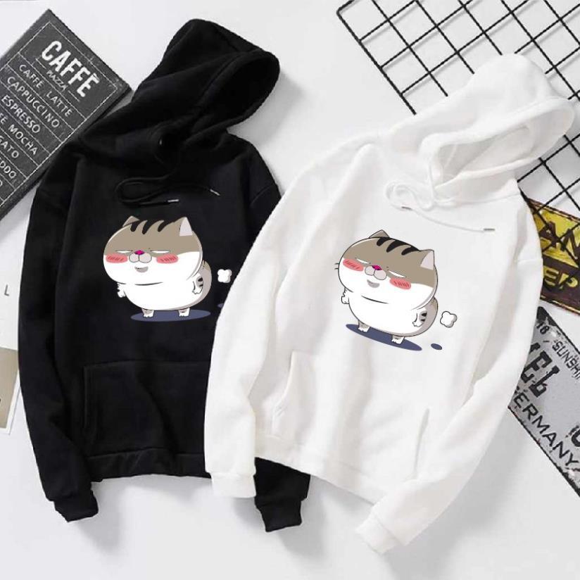 SALE- Áo nỉ hoodie hoạt hình mèo béo ami, form suông rộng unisex có mũ, chất nỉ bông - áo chất