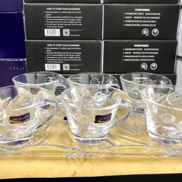 Ly Thủy Tinh Cafe Cao Cấp Delisoga combo mua 6 chén tặng ngay 1 khay để chén
