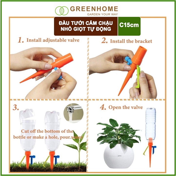 Đầu Tưới Nhỏ Giọt Gắn Chai Nước GreenHome, D13cm, Bền Bỉ, Dễ Sử Dụng, Chỉnh Được Lượng Nước, Màu Ngẫu Nhiên
