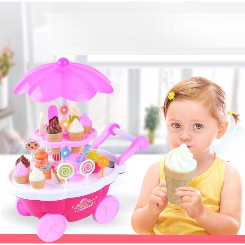 Đồ chơi lắp ráp, xếp hình xe đẩy bán kem, quà tặng cho bé
