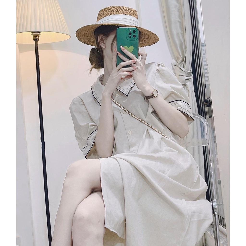 Váy bầu thời trang thiết kế sơ mi chất lụa hàn châu freesize từ 45 đến 70kg-đầm bầu mùa hè