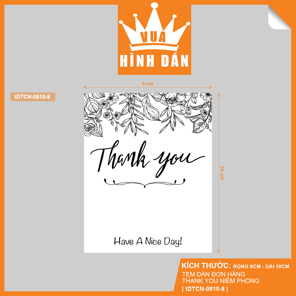 Set 50/100 tem / sticker (8*10cm) thank you niêm phong đơn hàng vận chuyển dành cho shop (10 mẫu) (1.003)