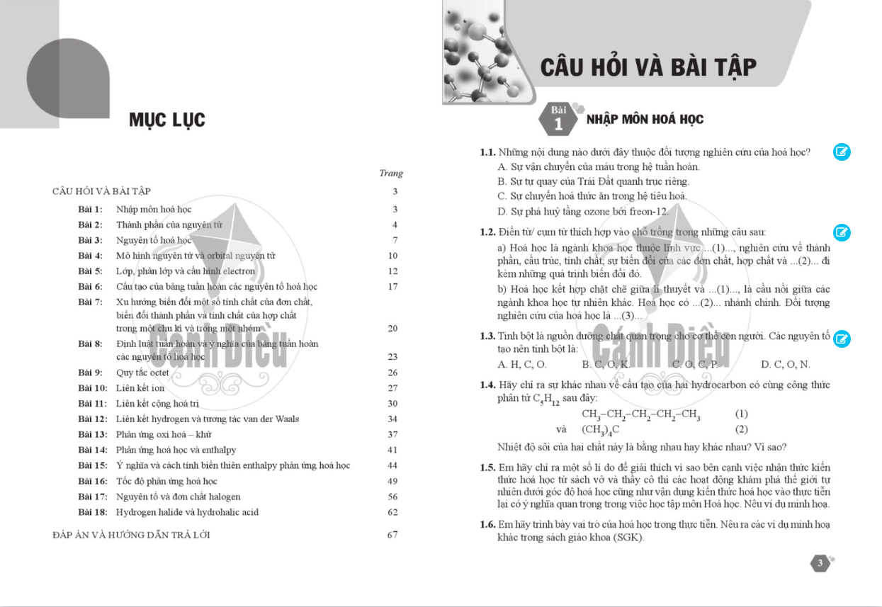 Bài tập Hoá Học lớp 10 (Cánh Diều)