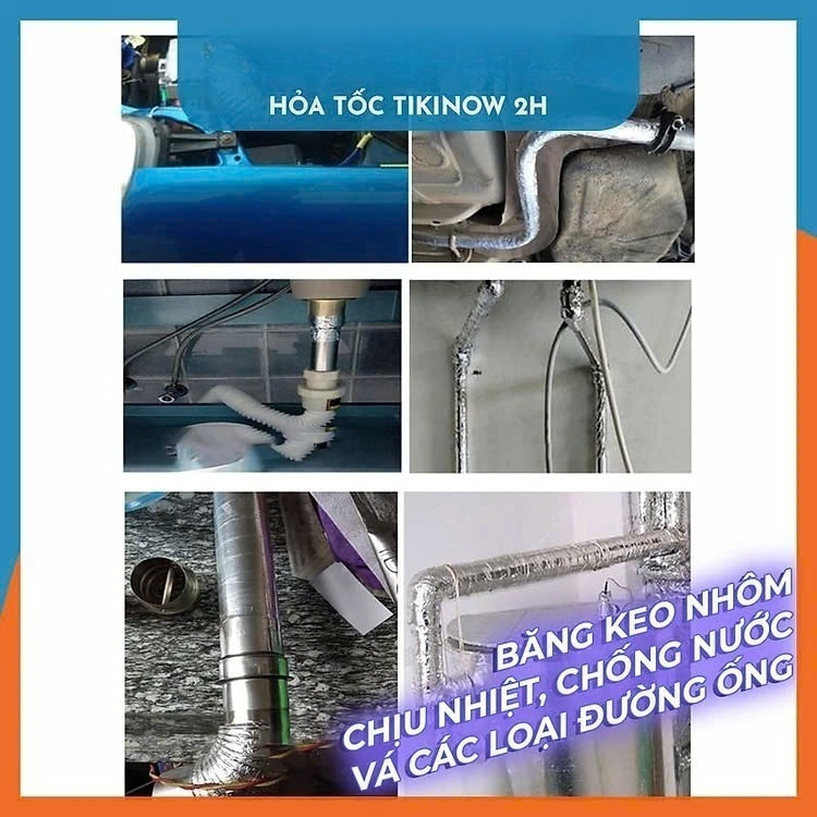 5cm x 16mét Băng Keo Giấy Bạc Nhôm Chịu Nhiệt Chống Nước Để Vá Thau Rổ, Chống Thấm Nhà Bếp Vá Ống Nước Thau Chậu