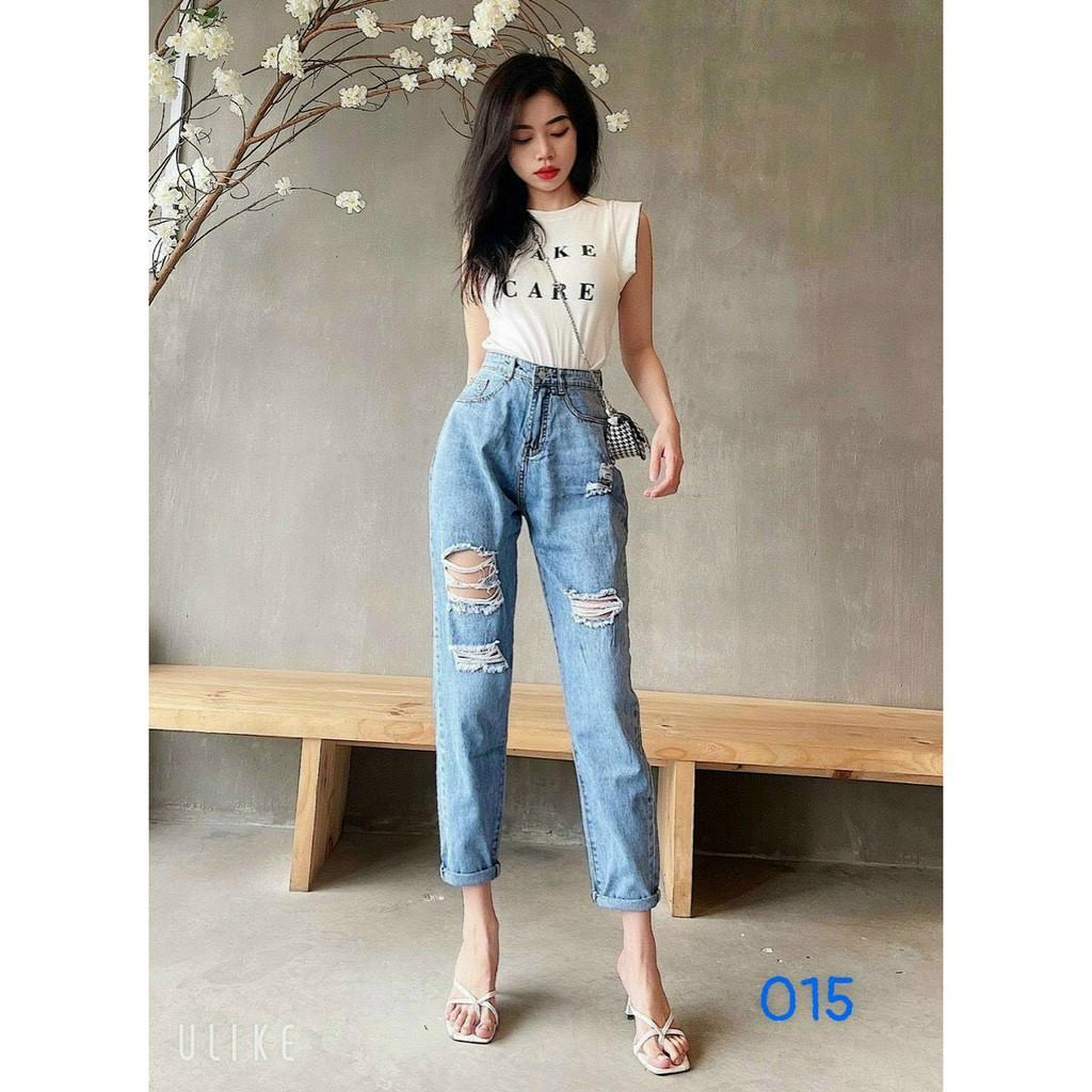 Quần baggy jean nữ rách cao cấp vải denim co dãn nhẹ wash màu chuẩn Phuongnamshop20 z71