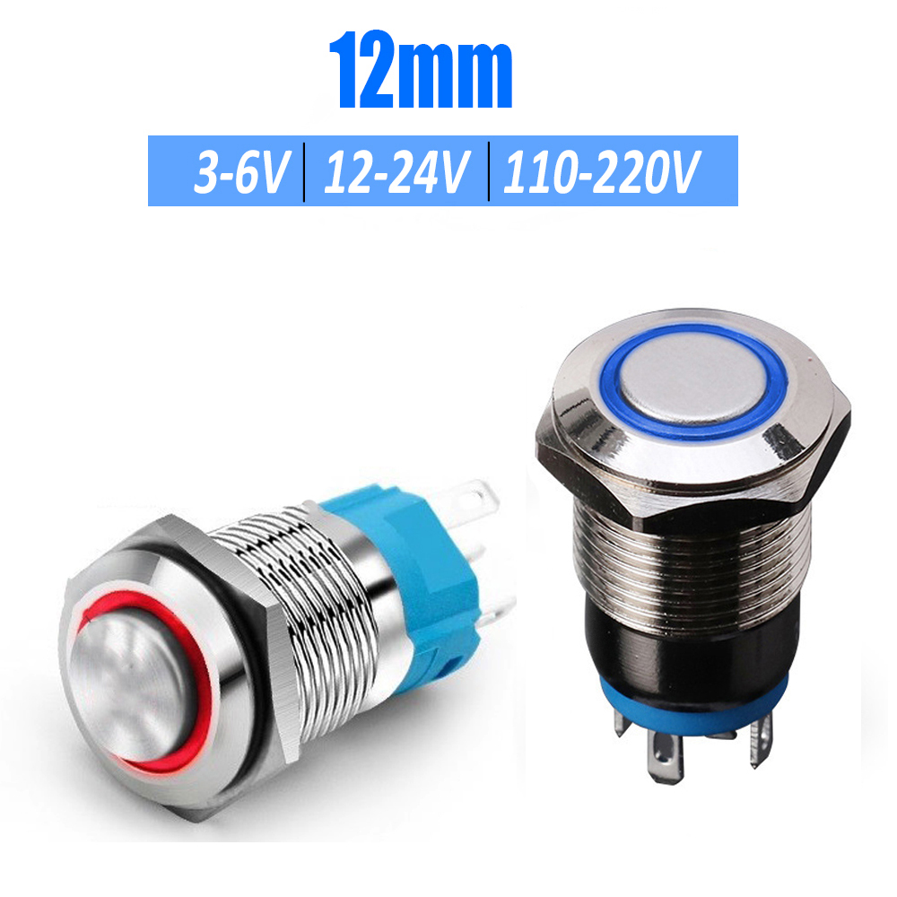 Nút nhấn công tắc tự khóa 12mm Vỏ INOX chống thấm nước
