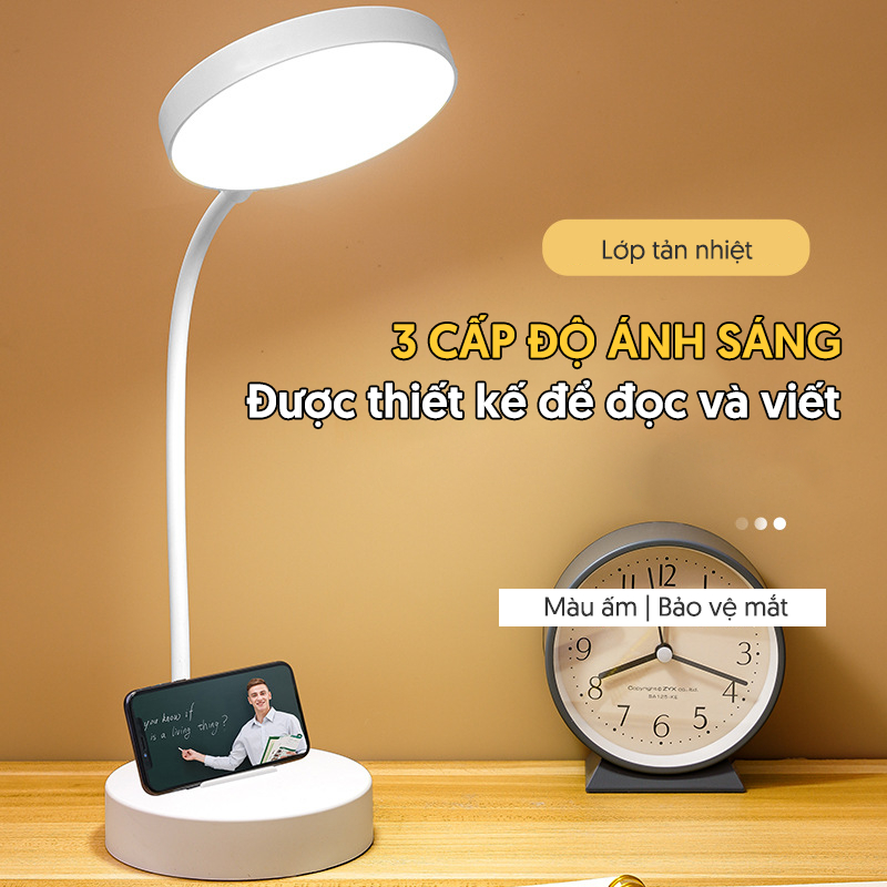 Đèn bàn học Led sạc USB có thể gấp gọn cao cấp, Đèn tròn để bàn học, đọc sách bảo vệ mắt thiết kế 3 màu sáng