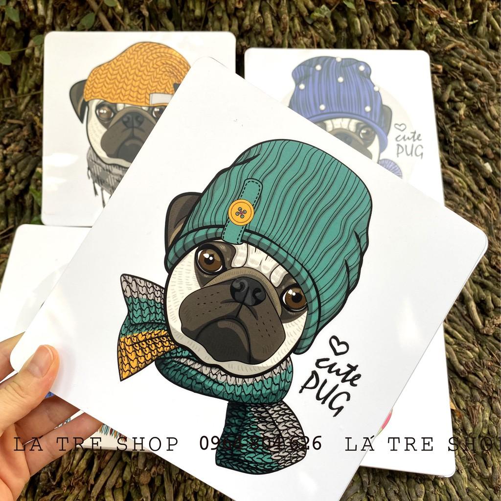 BỘ TRANH 3D Chó Pug, Mèo decor dán tường - Set 4 và 6 tranh 2029